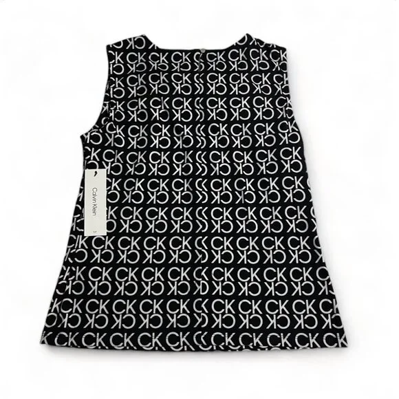 Calvin Klein Black & White Sleeveless Logo Top – Women’s Size M - Picture 2 of 11